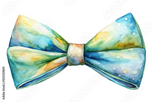 Watercolor bow tie, colorful design, artistic style, fashion accessory, vibrant hues, elegant appearance, stylish illustration.