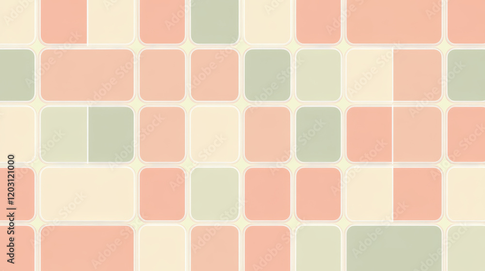seamless pattern of evenly spaced rectangular shapes in soft pastel tones of peach, green, and cream, creating retro and minimalist aesthetic seamless pattern of evenly spaced rectangular shapes in soft pastel tones of peach, green, and cream, creating retro and minimalist aesthetic
