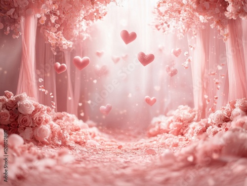 Romantic Valentine s Day Background Pink Roses Hearts Fairy Lights