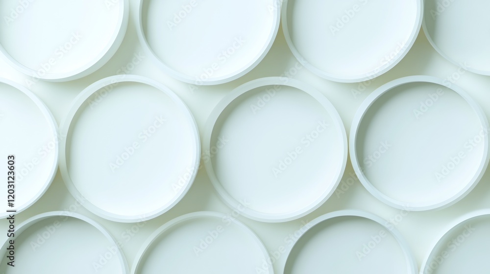 Soft light illuminates subtly textured white circles arranged in a calming geometric pattern. AI Generated Soft light illuminates subtly textured white circles arranged in a calming geometric pattern. AI Generated