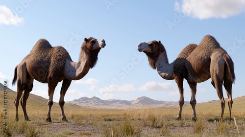 Two Camels in Desert Landscape
