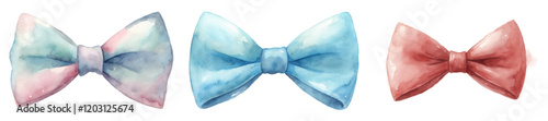 Watercolor bow ties, pastel colors, elegant design, fashion accessories, artistic illustration, stylish decoration.