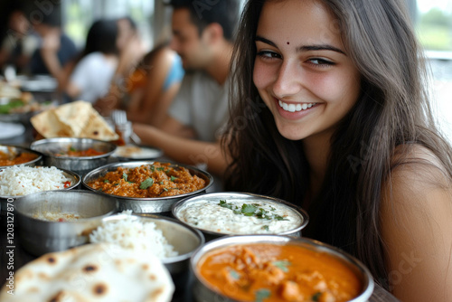 Woman Eating Indian Food