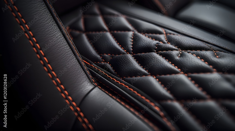 Fototapeta premium Closeup of Meticulously Crafted Leather Car Seat Stitching Highlighting the Exceptional and Attention to Detail in Automotive Interior Design