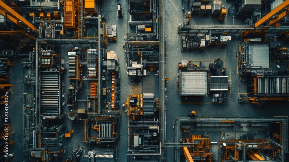 Aerial View of an Industrial Plant: A Complex Network of Machinery, Pipes, and Equipment Aerial View of an Industrial Plant: A Complex Network of Machinery, Pipes, and Equipment