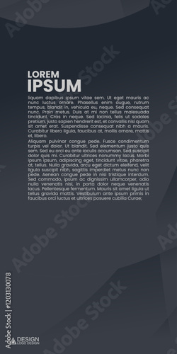 This is a vertical graphic with a dark gradient background and white text reading tittle above a paragraph of dummy text. The style is modern and abstract.