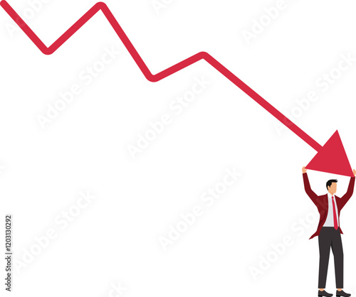 Economic recession stock market plunge or falling down cryptocurrency crash or financial crisis from inflation concept businessman investor standing on falling down red graph look for bottom