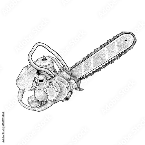 hand drawn illustration of a chainsaw