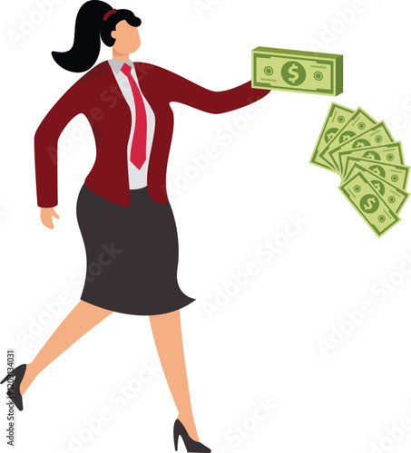Depreciation value reduce or drop losing money from investment or economic recession inflation or asset decline concept businesswoman run away with value decrease dissolve dollar money coin