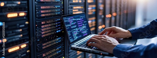 Wallpaper Mural Server Room and Coding Laptop - IT Professionals at Work Torontodigital.ca