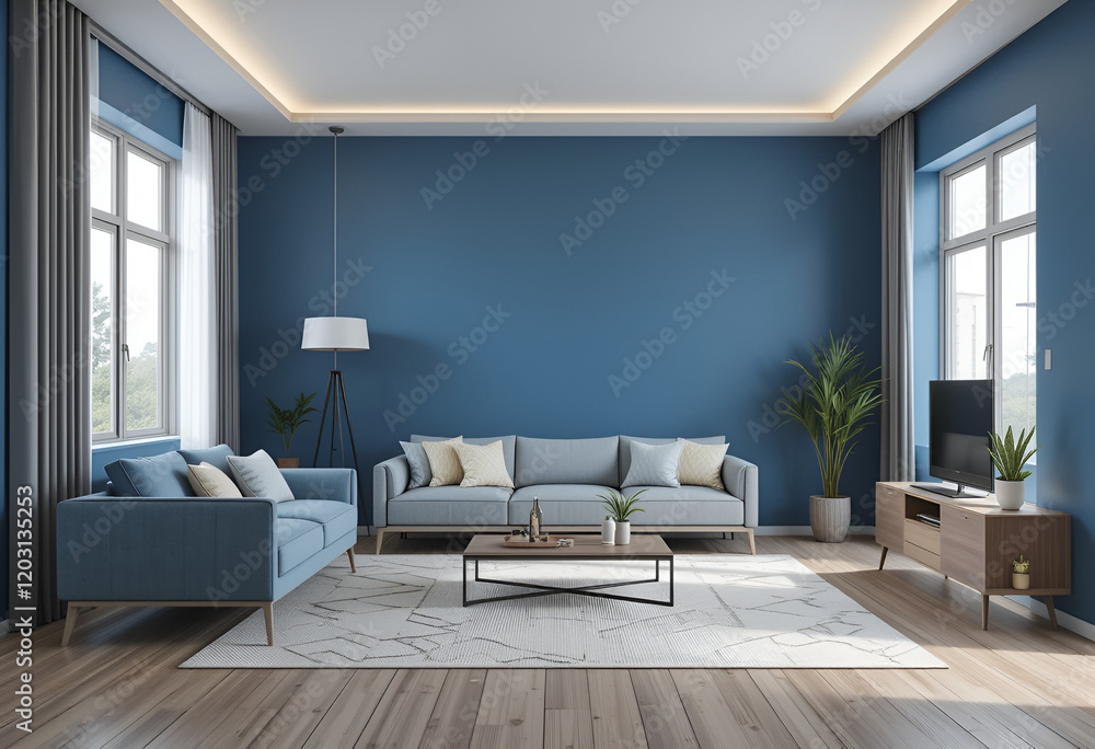 Fototapeta premium Living room room wall poster mockup Interior mockup with house background Modern interior design 3D