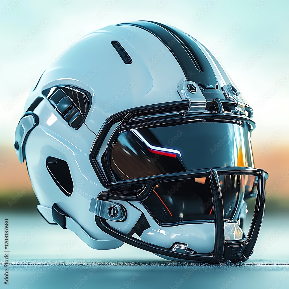 Fototapeta premium Shiny football helmet with metallic reflective surface minimalist sports artwork design