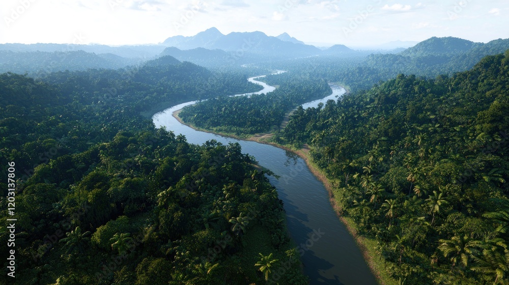 Aerial View of Lush Jungle River Aerial View of Lush Jungle River