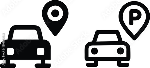 Car parking with location flat vector icon illustration.