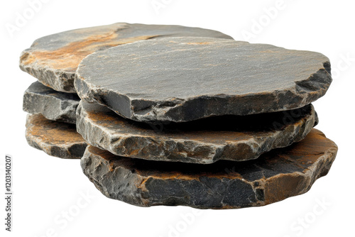 Natural stone coasters stacked for home decor and outdoor entertaining ideas on a wooden table photo