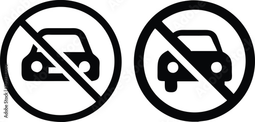 No Parking with car flat icon. Traffic symbol. Vector illustration.