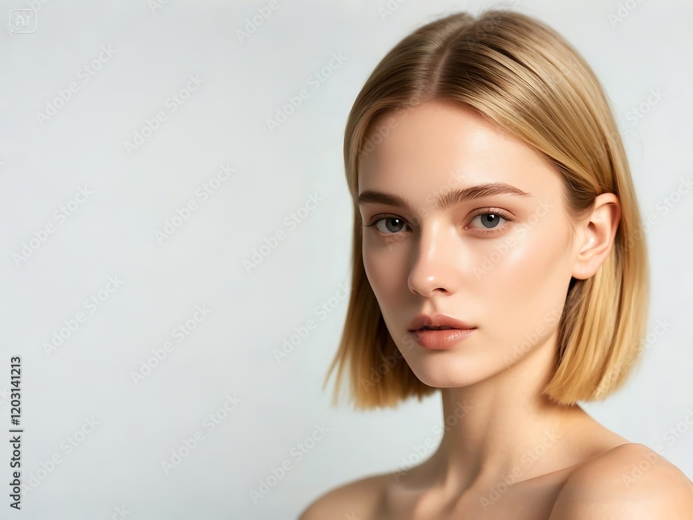 Naklejka premium Portrait beautiful Woman with natural gold bob hair and fresh skin