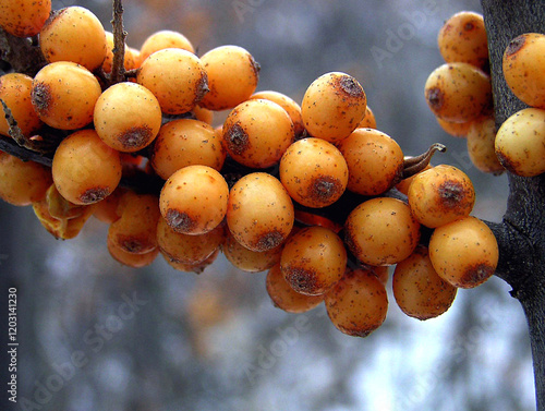 Abundant branch of sea buckthorn fruit photo