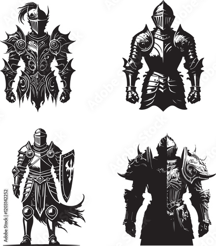 Armor black and white silhouette assets in vector farm  
