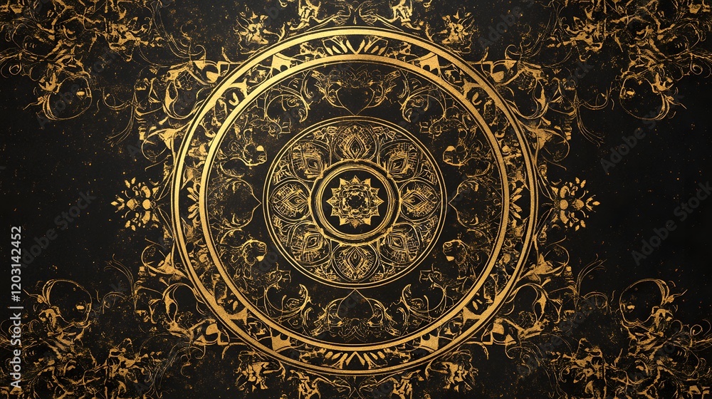Fototapeta premium Ornate Gold Mandala Design on Dark Background
