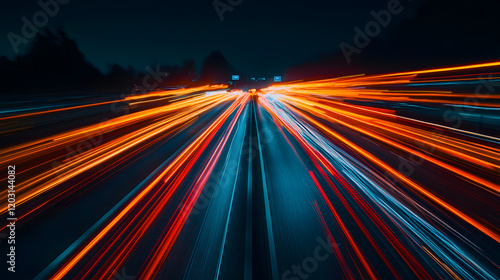 Bright and bold light trails create a sense of motion and dynamism.