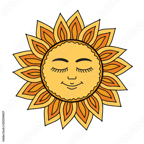 Vector illustration of stylized sun icon for Shrovetide or Maslenitsa Russian holiday. Folklore art, traditional symbol for Pancake week