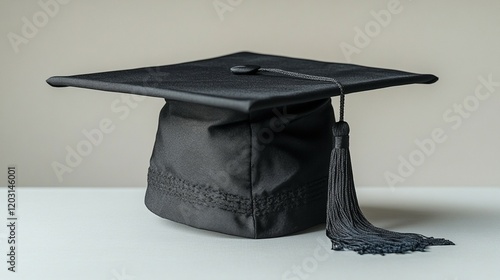  Classic Black Graduation Cap with Tassel on Solid Background 