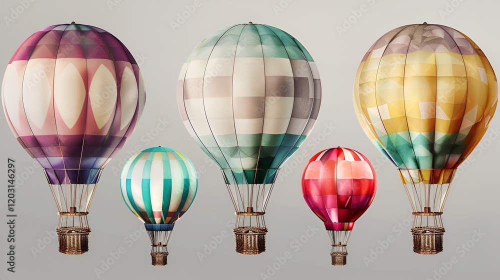 Obraz premium Bright air balloons in a line against a clear backdrop