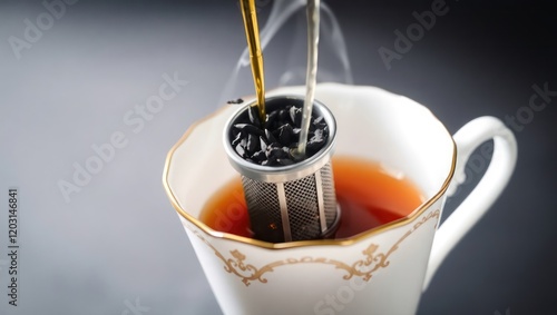 A hot white cup of tea, with or without sugar, and sometimes a teapot, is a healthy breakfast beverage, similar to black coffee or a sweet cappuccino