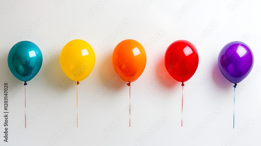Bright air balloons in a line against a clear backdrop Bright air balloons in a line against a clear backdrop