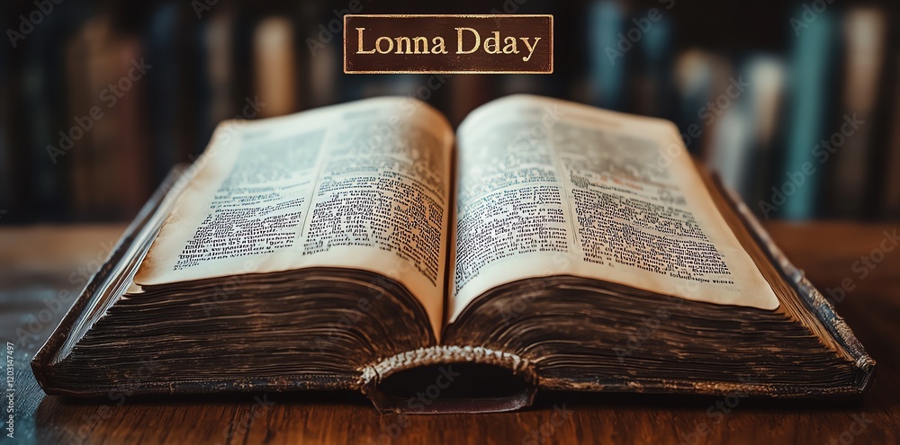 Obraz premium Ancient Book: Open Pages, Aged Text, Vintage Library Setting