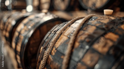 Close-up RAW Style of Small-batch bourbon barreling, craft whiskey production photo