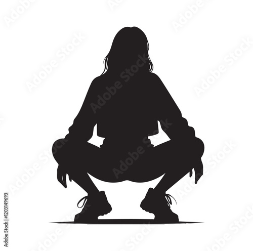 Casual people squatting silhouette vector illustration