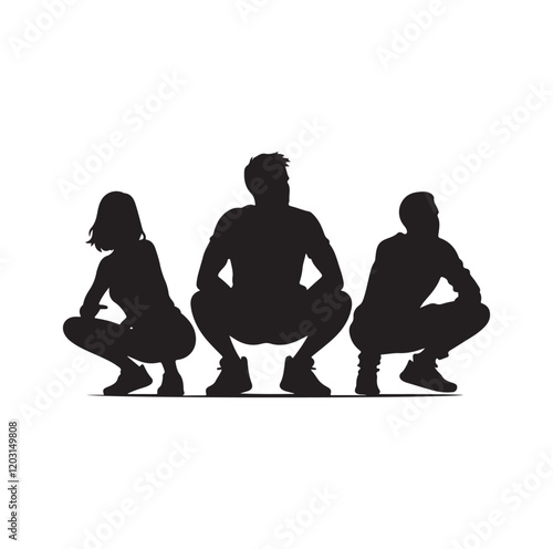 Casual people squatting silhouette vector illustration