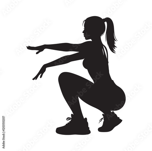 Casual people squatting silhouette vector illustration