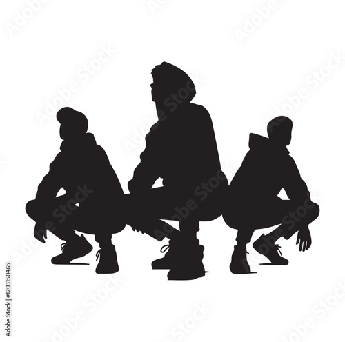 Casual people squatting silhouette vector illustration