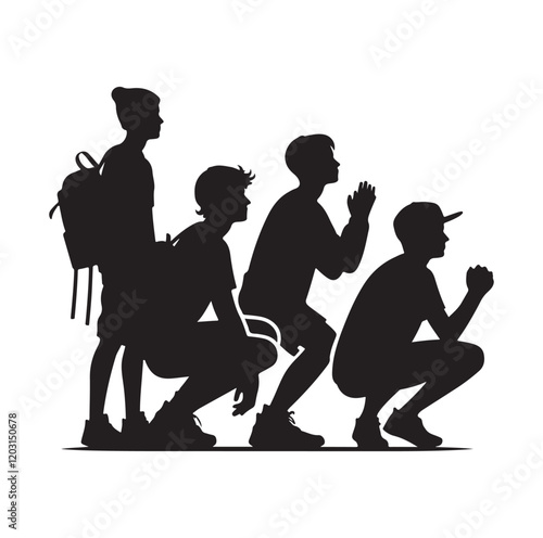 Casual people squatting silhouette vector illustration
