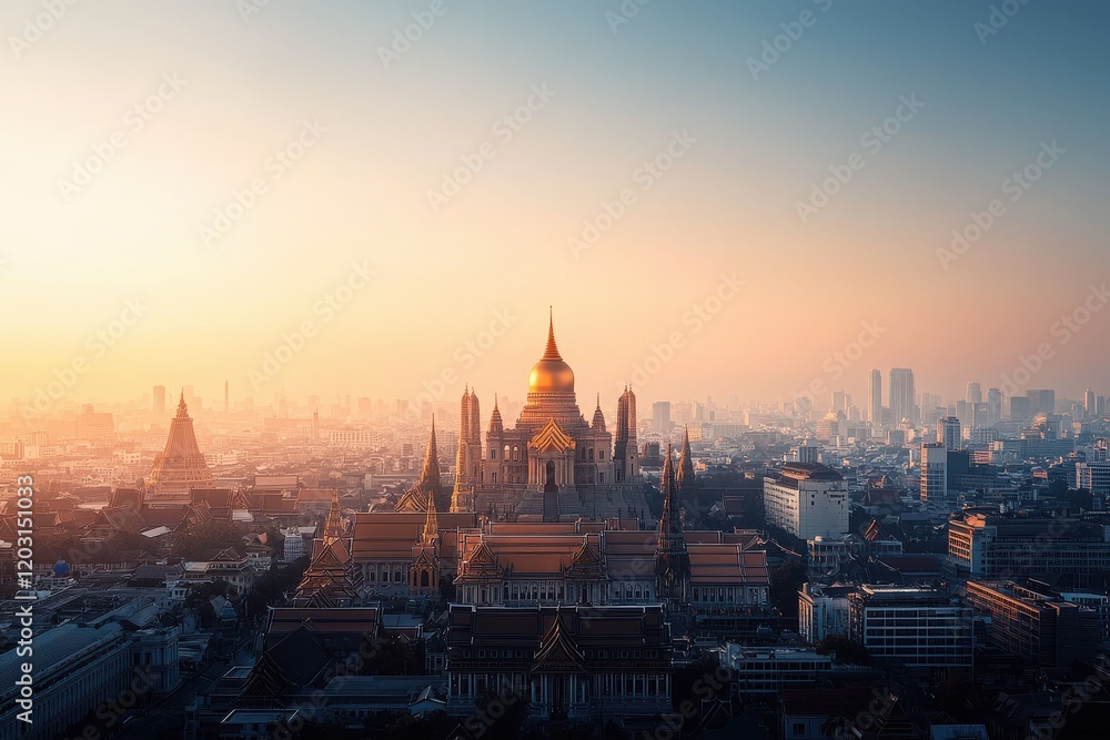 Obraz premium Grand palace landmark in bangkok panoramic cityscape view