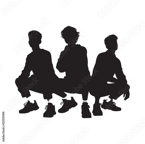 Casual people squatting silhouette vector illustration
