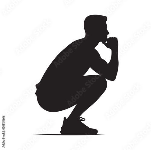 Casual people squatting silhouette vector illustration