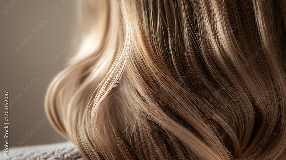 Naklejka premium woman with hair, hair of a woman, hair model back view, glossy blonde curls, close-up of hair