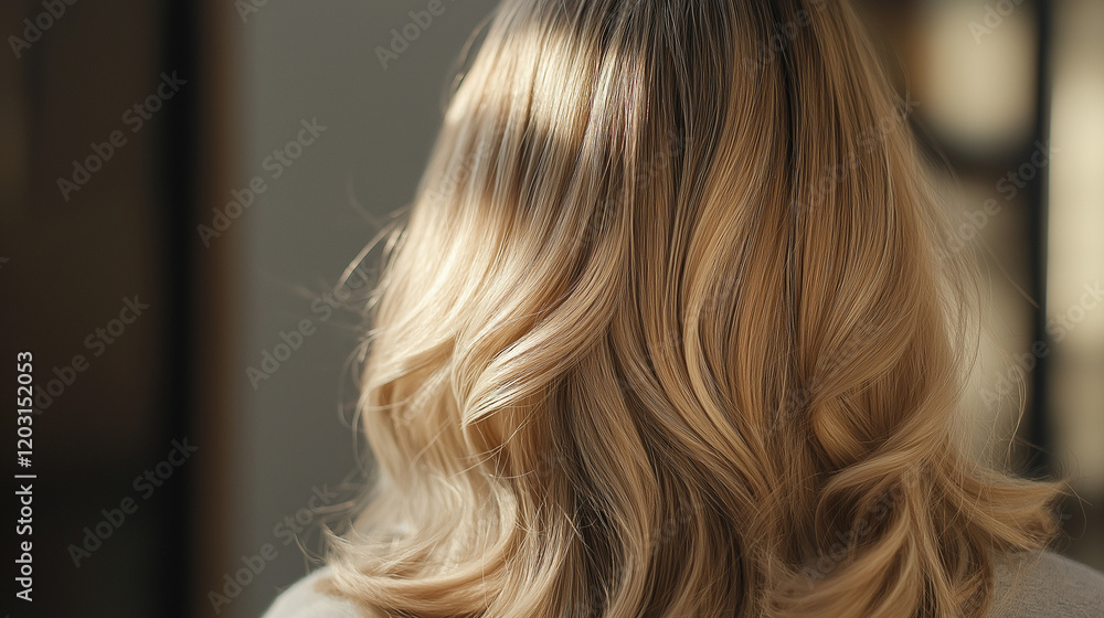 Fototapeta premium woman with hair, hair of a woman, hair model back view, glossy blonde curls, close-up of hair