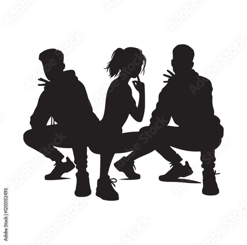 Casual people squatting silhouette vector illustration