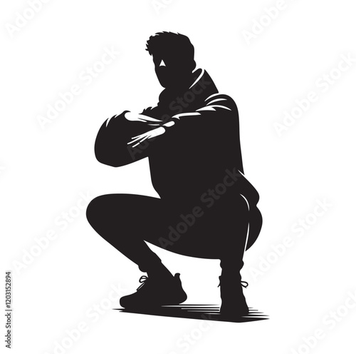 Casual people squatting silhouette vector illustration