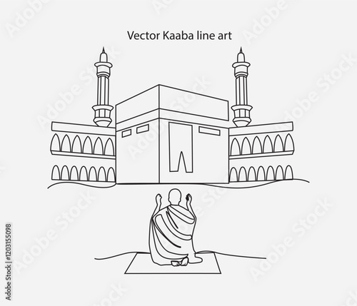 Vector hand drawn sketch of holy Kaaba in mecca Saudi Arabia 