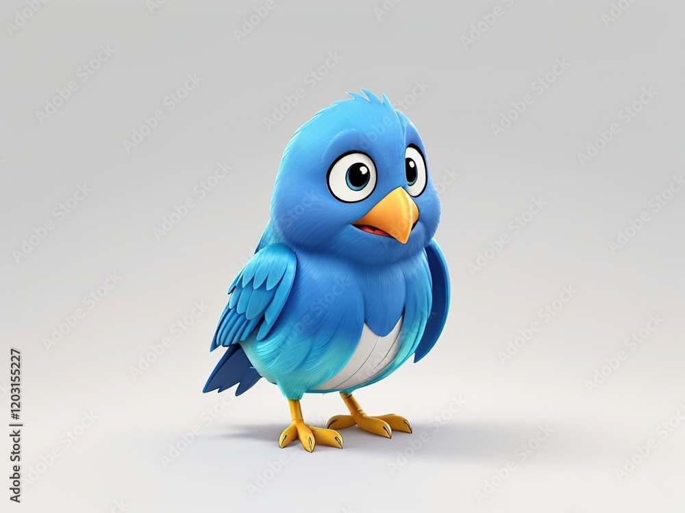 3d blue birdcartoon characters isolated on white background