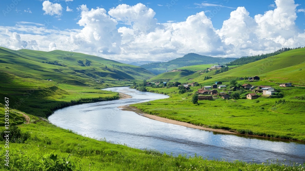 Fototapeta premium Serene River Valley Landscape