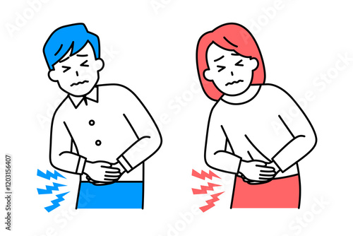 腹痛がつらいカジュアルな男女　セット