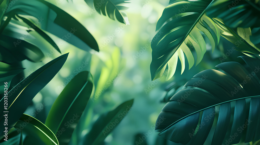 Fototapeta premium Green leaf background, landscape 