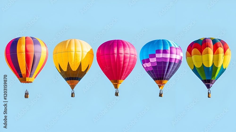 Fototapeta premium Bright air balloons in a line against a clear backdrop